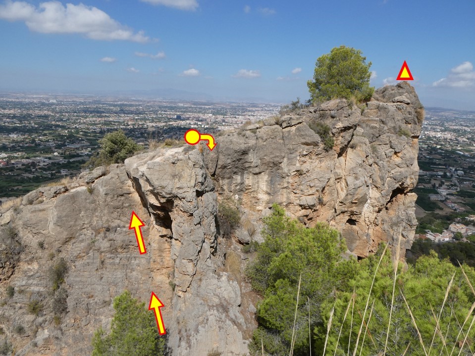 Detalle de la ruta normal y la línea de rápel.